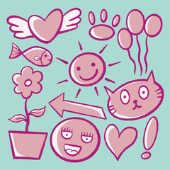 collection set illustration pink doodle kids
