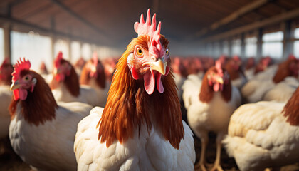 poultry farm full of chicken - obrazy, fototapety, plakaty