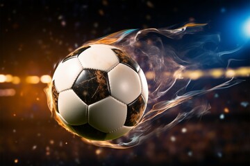 Fototapeta premium Success in soccer the ball strikes the net, victorious moment