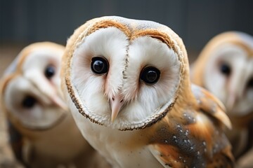 Fototapeta premium The common barn owls captivating close up reveals its transformation