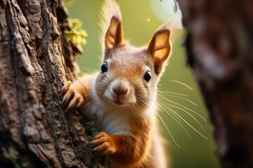 The inquisitive red squirrel undergoes a fascinating transformation behind a tree