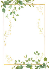 Fototapeta premium frame watercolor herbal minimalist plants and leaves. wedding square invitation on transparent background