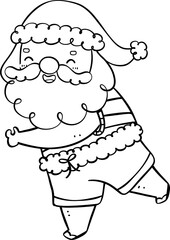 Cute Summer Santa Claus, kawaii Christmas cartoon doodle outline