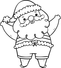Cute Summer Santa Claus, kawaii Christmas cartoon doodle outline