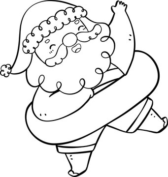 recommend clip art: Cute Summer Santa Claus in swim ring, kawaii Christmas cartoon doodle  outline