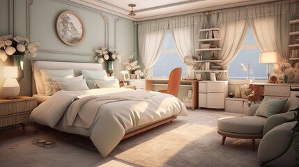 a bedroom interior with a cozy color palette and plush materials, providing a haven of comfort and relaxation