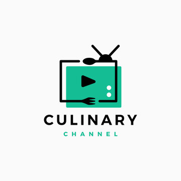 spoon fork food channel television tv culinary review logo vector icon illustration