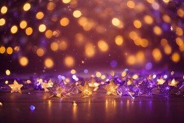 Fototapeta na wymiar Christmas Lights. Stars on Abstract bokeh Defocused Background. New year, Christmas background with colorful stars and sparkling. Generative Ai.