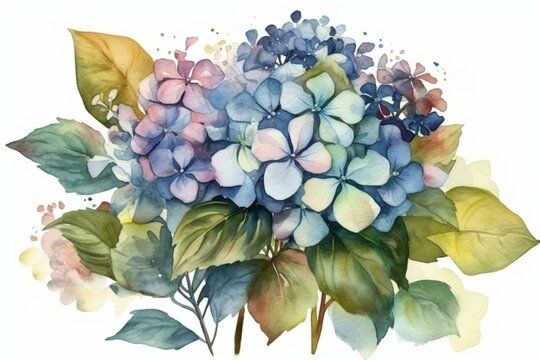 Isolated watercolor wildflower hydrangea in a vibrant style for various design purposes. Generative AI