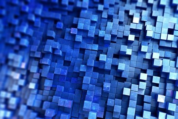 Abstract glittering geometric texture with blue and white pixels. Fantasy fractal design. 3D rendering. Generative AI