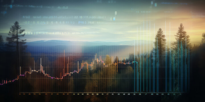 development graph, investment visualization, growth visualization, forest with a chart