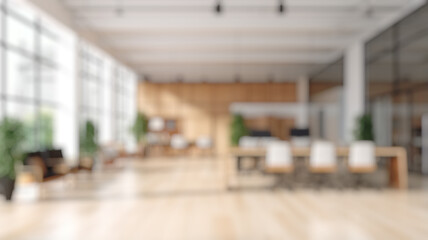 Blurred office workspace in the evening , interior workplace with cityscape for business presentation background, AI generated