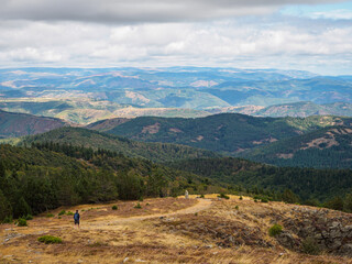 Hiker on the 4000 steps hike from Vallerauge to the mount Aigoual in the Cevennes national park, France