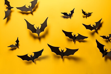 Halloween bat in yellow background, AI generated