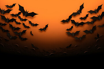 Halloween bat orange background with shadow. AI generated