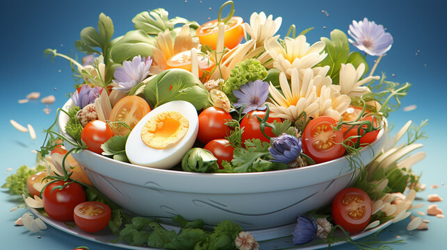 salad with vegetables and fruits HD 8K wallpaper Stock Photographic Image