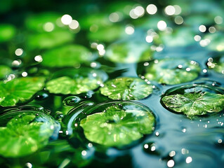 beautiful and magical image of leaves floating on water. Generative AI