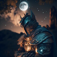 human paladin 5e male man moon crescent holy light moonlight plate armor templar selune Unreal Engine 5 Cinematic portrait Photography UltraWide Angle Depth of Field hyperdetailed insane details  - obrazy, fototapety, plakaty
