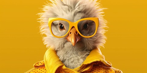 Cute and Funny Chicken Wearing Glasses and Casual Outfit