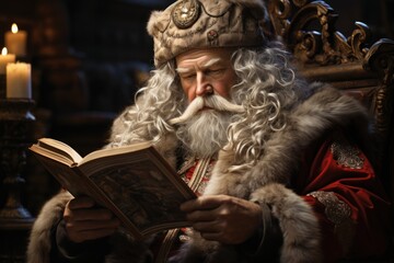Fototapeta premium santa claus reading a book