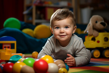 Fototapeta premium Kindergarten small child Student Playing overjoyed Generative AI illustration