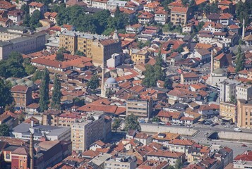 Sarajevo, Bosnia and Herzegovina - Sep 28, 2023: Distant view of Sarajevo city in Bosnia and...