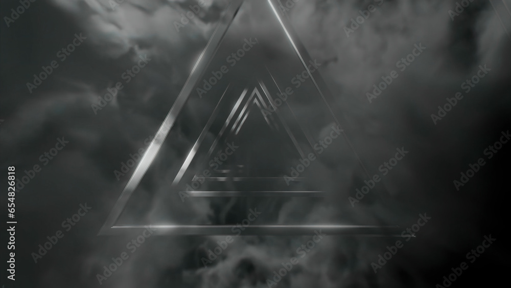 Aufkleber monochrome clouds and triangular tunnel. design. flying inside beautiful corridor of geometric shape
