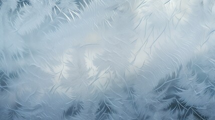 a frosty window pane in winter, showcasing delicate ice patterns formed by the cold weather