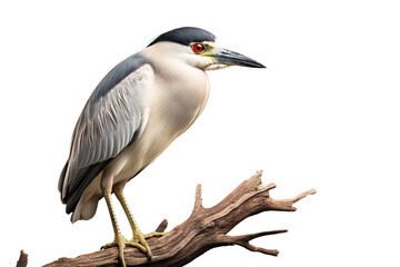 Obraz premium Image of black-crowned night heron bird on a branch on a white background. Birds. Animals. Illustration, Generative AI.