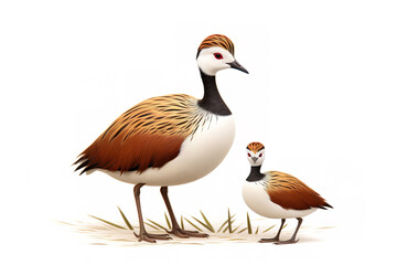 Fototapeta na wymiar Image of family of pheasant-tailed jacana birds on a white background. Birds. Animals. Illustration, Generative AI.