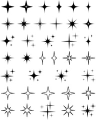 Retro Sparkle Stars Mid century Modern Twinkle Star Clip Art Bundle Star Icons Celestial Vector Atomic Starburst MCM Shapes Set Atomic Age Space Age Y2K 1950s 1960s Vintage Scrapbooking - obrazy, fototapety, plakaty