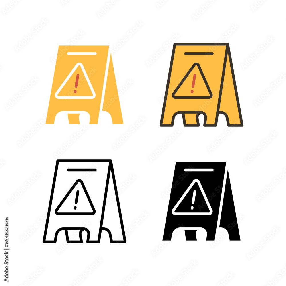 Aufkleber yellow plastic slippery wet floor caution sign triangle with exclamation mark. cleaning floor elemen