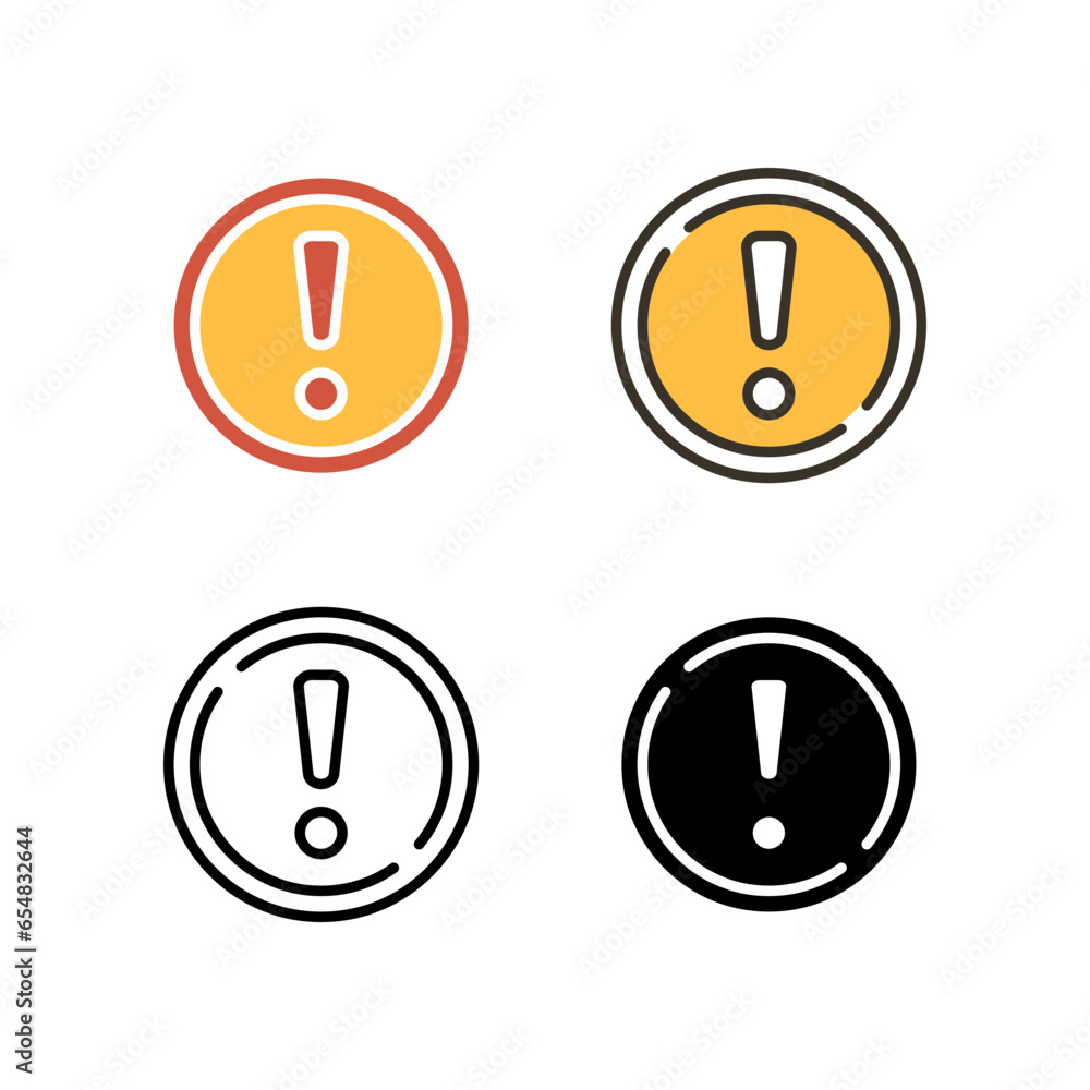 Aufkleber exclamation mark in round shape for hazard warning symbol. beware secure caution in traffic road. er