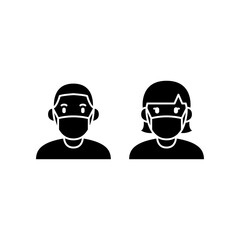 a man and woman wear a mask icon. People wearing protective surgical mask. Concepts of dust, coronavirus quarantine Covid-19 Notice Safety sign solid Vector illustration Design