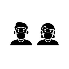 a man and woman wear a mask icon. People wearing protective surgical mask. Concepts of coronavirus quarantine. Covid-19 Notice Safety sign solid Vector illustration Design