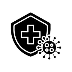 Obraz premium Immune from flu germ icon. virus protection, hygiene shield, bacterial prevention. Stop bacteria and viruses Coronavirus prohibition sign. Solid Vector illustration Design