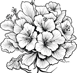 Hand drawn sketch flowers and Vector illustration, Botanical arts. Hand drawn continuous line drawing of abstract flower, floral, rose, tropical leaves, spring