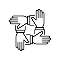Four hands support each other. concept of teamwork collaboration thin line. Support Business friendship and partnership sign. Alliance cooperation Vector illustration Design