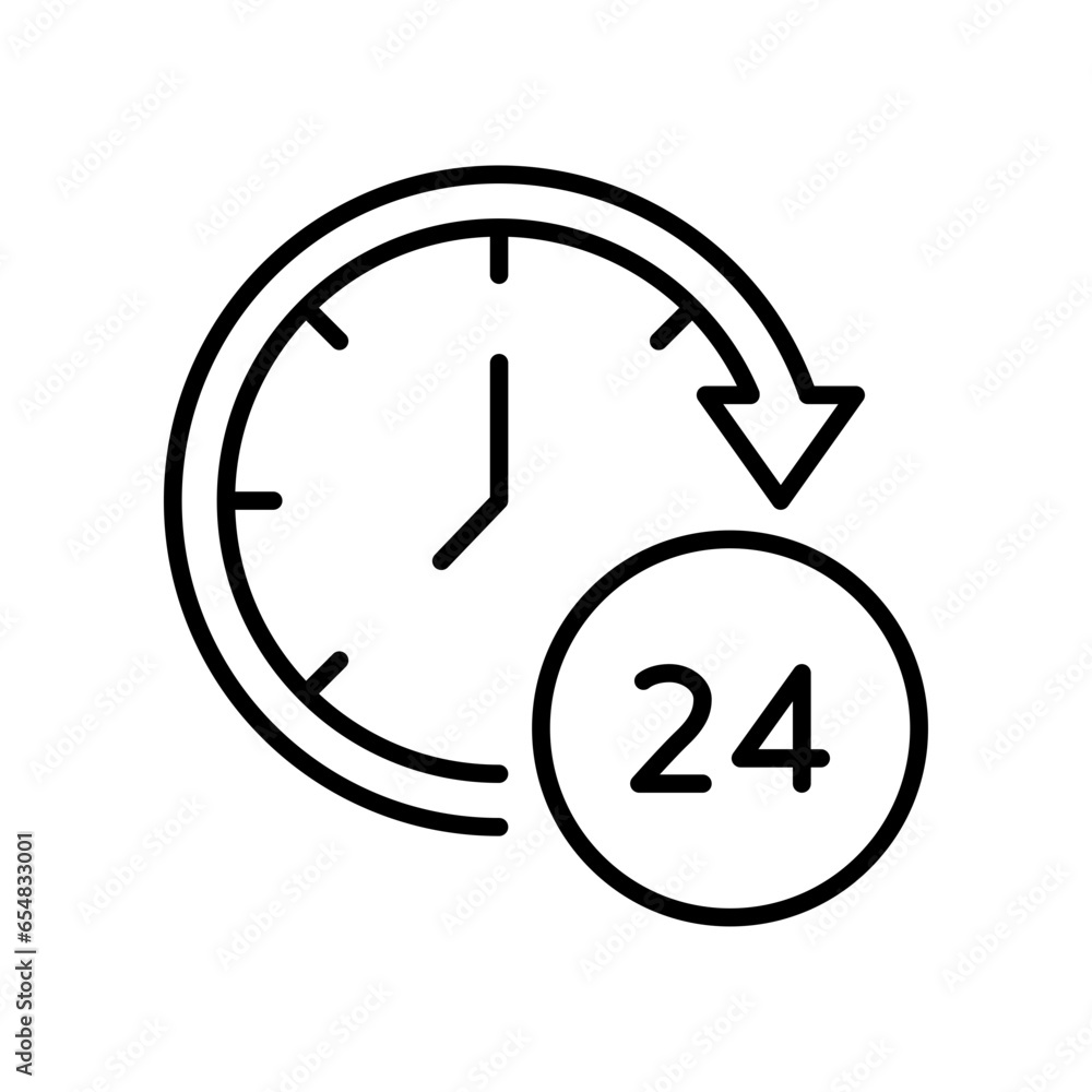 Poster time 24 hours icon. twenty hour full open service operation. free dial all day. online support. cloc