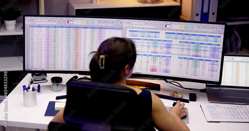 Poster Analyst Working With Spreadsheet Business Data