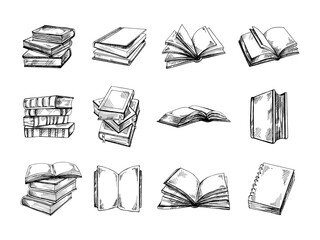 Vector hand-drawn school and office tools Illustration set. Detailed retro style books sketch. Vintage sketch element. Back to School. © Mariia Mazaeva