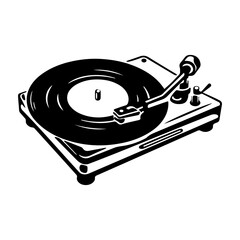 record player, Vintage turntable. Record player vinyl record. Music, song symbol. Hand-drawn sketch vector illustration.