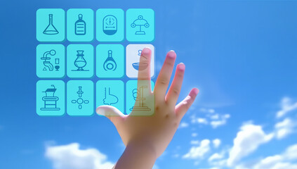 Fototapeta premium VRコンテンツで勉強を楽しむ子供の手、未来の学習