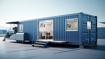 Construction Office Trailer on a Busy Building Site: The Essential Industry Solution for Managing Business and Training Employees - obrazy, fototapety, plakaty
