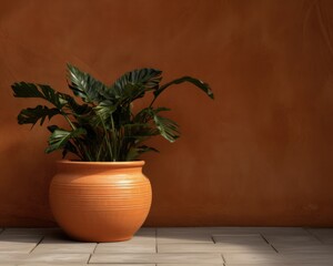 Empty Pot - Orange Ceramic Flowerpot for Potted Plants in Color Image