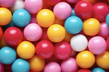 Fototapeta na wymiar Gumballs Candy in Colorful Sweet Colors - Red, Yellow and Pink