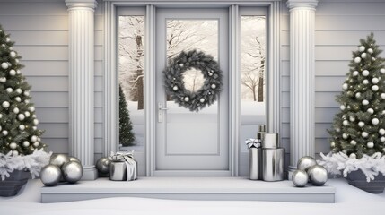 porch Christmas home decorations in contemporary silver tones