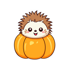 Vector clipart, cute hedgehog sit on a pumpkin vector clipart, fall autumn halloween drawing