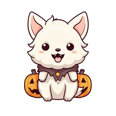 Vector clipart, cute dog sit with pumpkin vector clipart, fall autumn halloween drawing