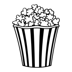 Doodle Popcorn, Hand drawn cartoon illustration of food in cinema. American symbol of snack in doodle style. 
